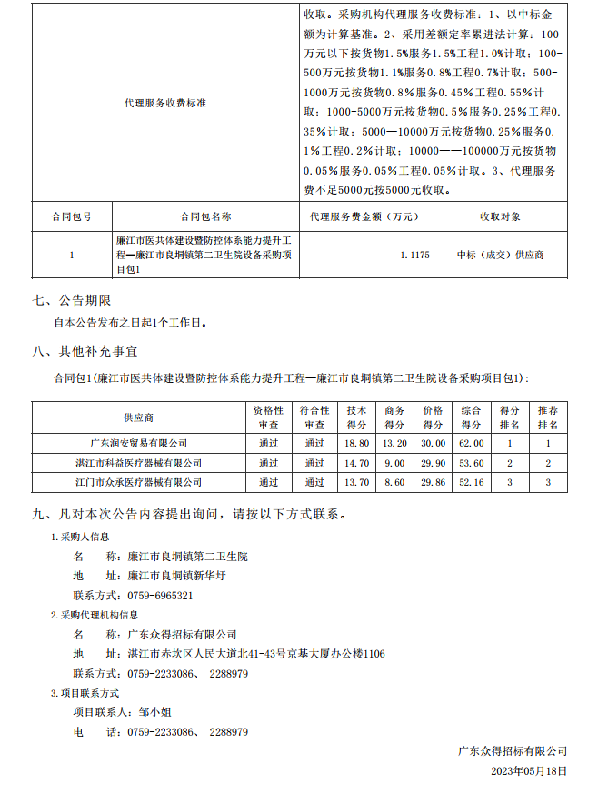 廉江市醫(yī)共體建設(shè)暨防控體系能力提升工程—廉江市良垌鎮(zhèn)第二衛(wèi)生院設(shè)備采購項目【項目編 號：ZDZJ23-Z05030】（包 1）結(jié)果公告(圖2)